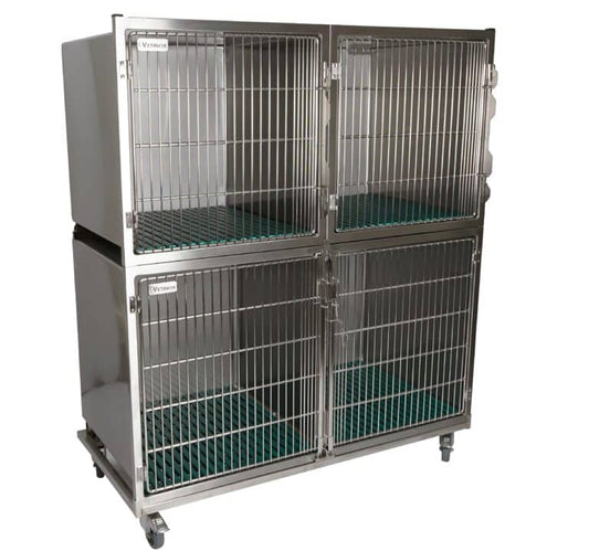 Set of 3 stainless steel cages on wheeled chassis (1C + 2B)