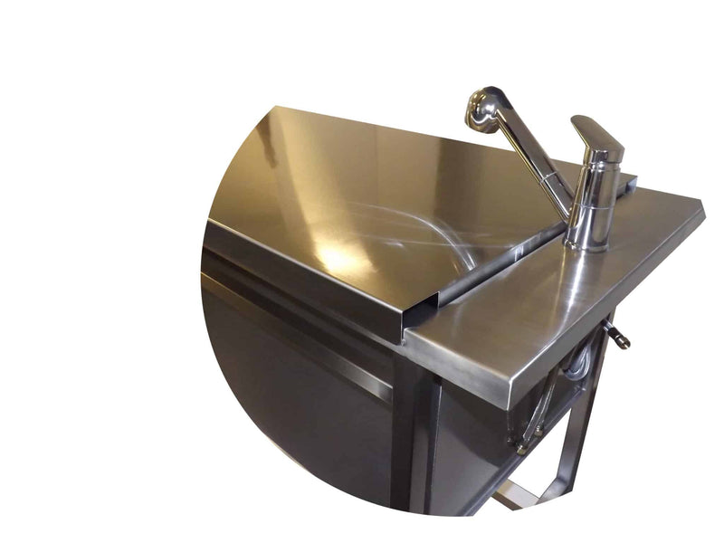 Preparation table with bar top and with 1 door, 3 drawers and covering