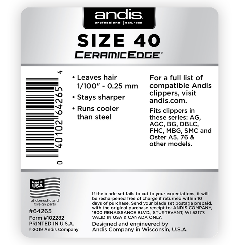 Andis Ceramic Edge terä nro 40 (0,25 mm)