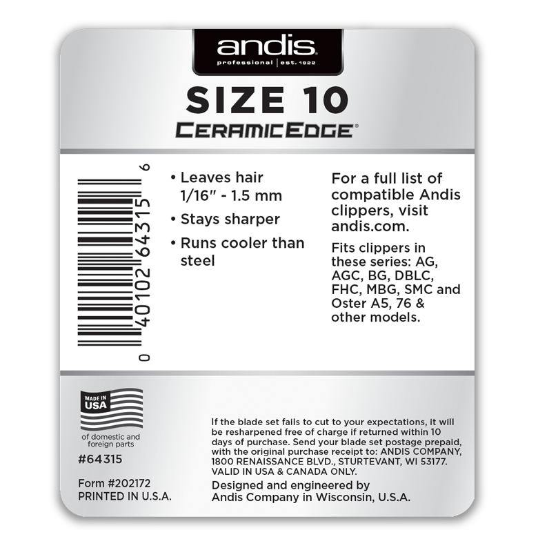 Andis Ceramic Edge terä nro 10 (1,5 mm)