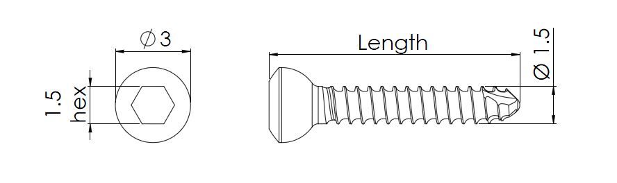 1.5mm Cortical Self Tapping Screws - Hexagonal Head | eri kokoja