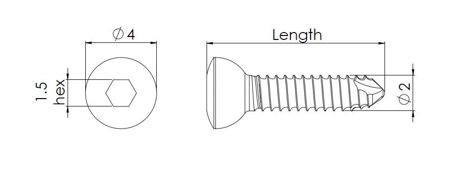 2.0mm Cortical Self Tapping Screws - Hexagonal Head | eri kokoja