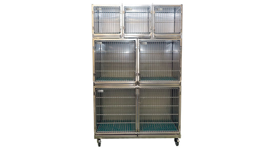 Set of 6 stainless steel cages on wheeled chassis (3A + 2B + 1C)