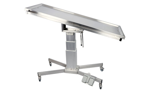 Surgical X-base table with two drain outlets 4 wheels with lock mechanism 1400x530 electric column