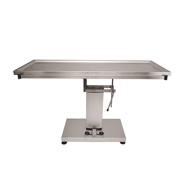 Surgery table with central electric column and two evacuation trays