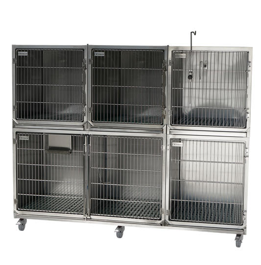 Set of 5 stainless steel cages on wheeled chassis