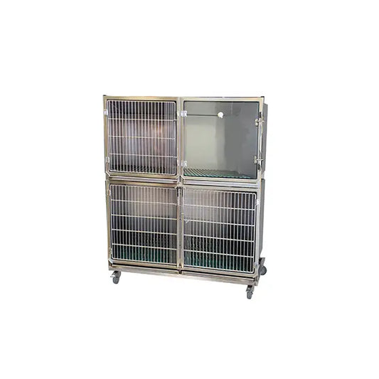 Set of 3 stainless steel cages on wheeled chassis (1C + 1B + 1B O² hole)