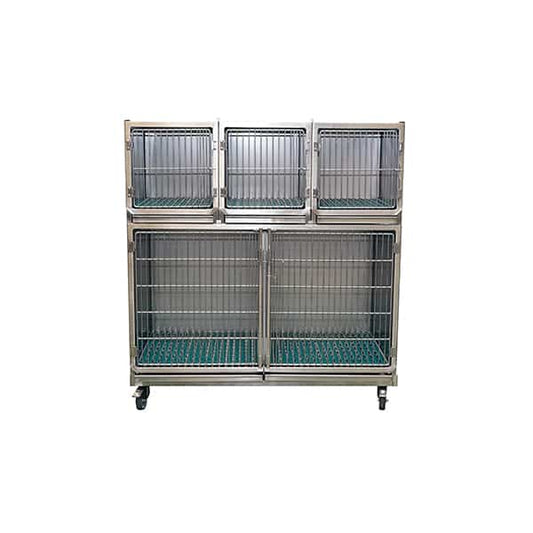 Set of 4 stainless steel cages with gratings and drawers on wheeled chassis (1C + 3A)